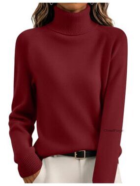 Womens Turtleneck Pullover Sweater Long Sleeve Ribbed Knit Relaxed Fit